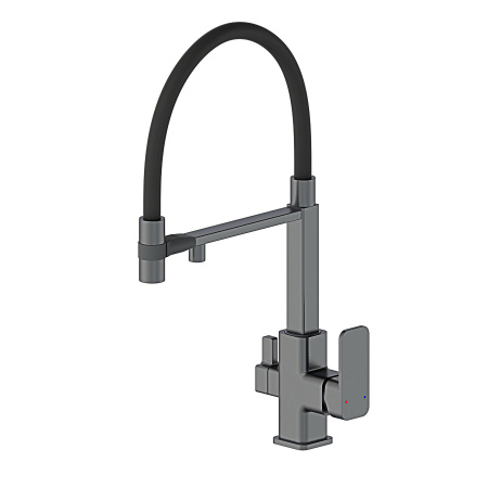 Смеситель для кухни с гибким изливом и подключением фильтра WONZON & WOGHAND, Темный графит (WW-88458012-BGM)
