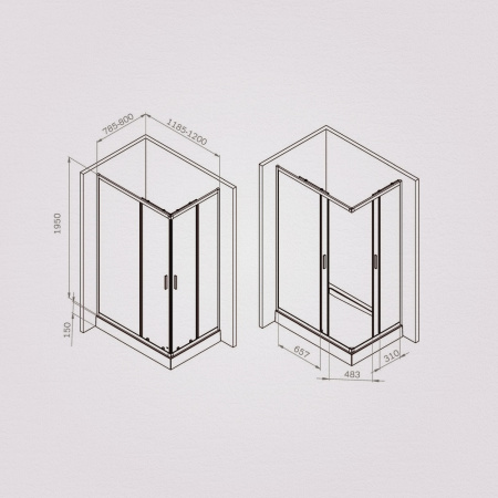 W90G-403-120280-MT Gem Душевое ограждение AM.PM прямоугольн.,раздвиж.двери 120x80 хром мат.,стекло прозрачное