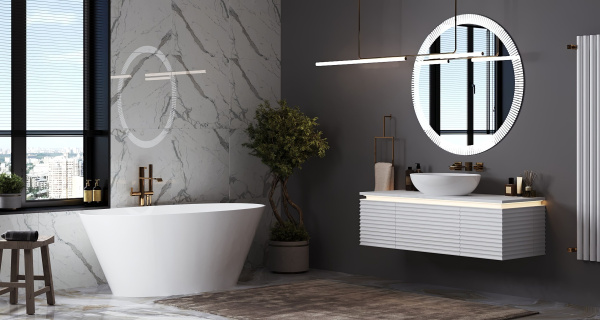 Тумба под умывальник Belux Дубай подвесная 132 с подсветкой, белая матовая