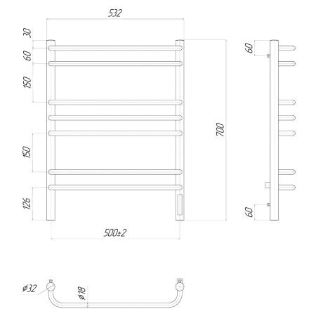 Полотенцесушитель электрический Lemark Luna LM41707Z П7 500x700, диммер справа, хром