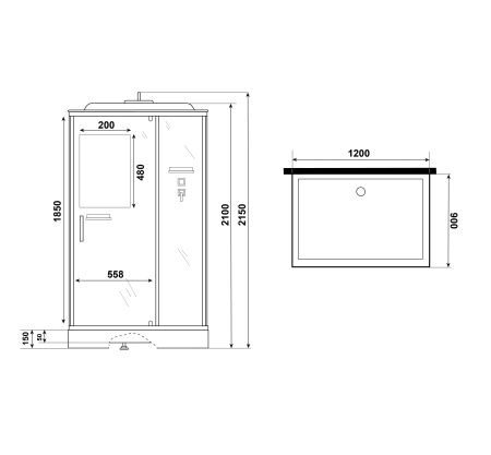 Душевая кабина Niagara Standart ST120/90/15Q/BL (120х90х215) прямоугольник,поддон 15см,распашная,проф.черный