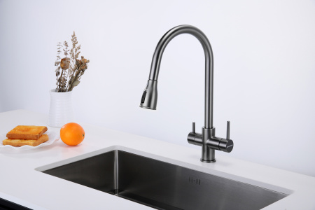 Смеситель для кухни Paulmark LANGE La214212-GM, вороненая сталь