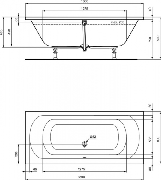 Акриловая ванна Ideal Standard Hotline Duo K275001 180х80 см