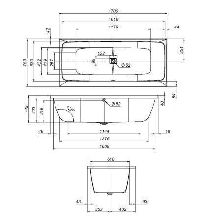 W84A-170-075W-A Func Ванна акриловая AM.PM 170х75, шт