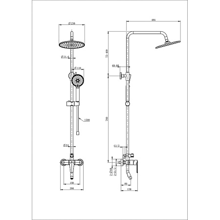 Душевая система WONZON & WOGHAND, Брашированное золото (WW-B2168-A-BG)