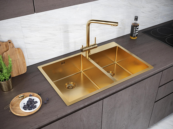 Мойка Paulmark KRONER 78/2S PM237851-BG 510х780х200 мм, нержавеющая сталь, брашированное золото