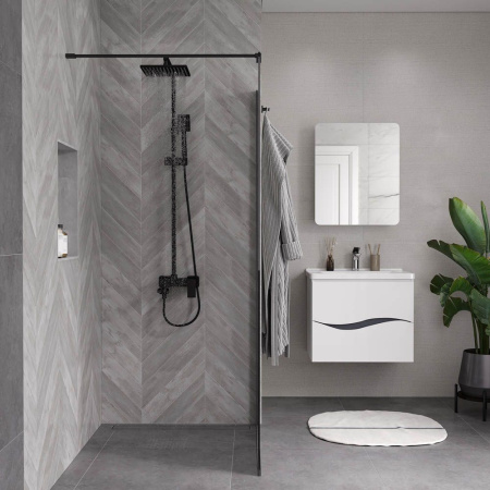 Душевая перегородка, ограждение Reflexion RX200100CBL-13 Walk in 200x100см, прозрачное закаленное стекло 8мм, черный профиль