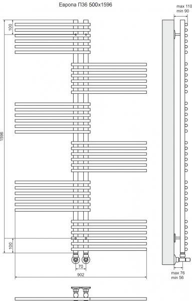Полотенцесушитель Terminus Европа П36 900x1596