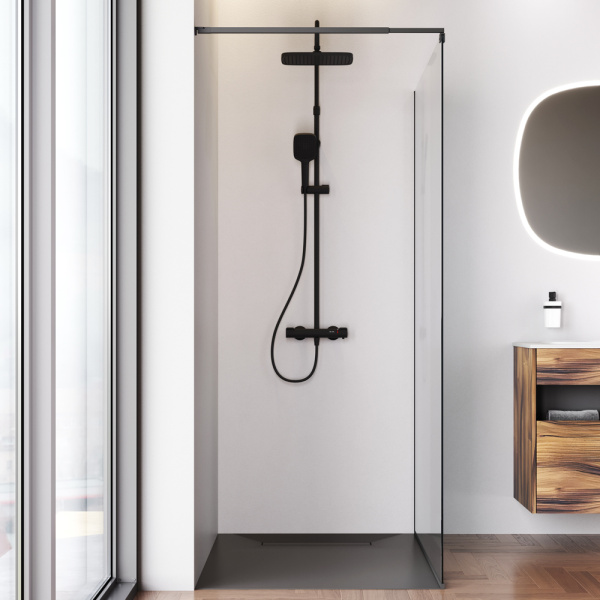 W84WI-120-F1-BTE Душевая перегородка AM.PM Func 120x200, стекло прозр. 8 мм + покрытие, профиль черный