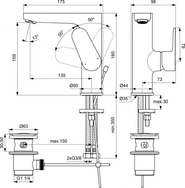 Смеситель для умывальника Ideal Standard CERAFINE O BC703XG