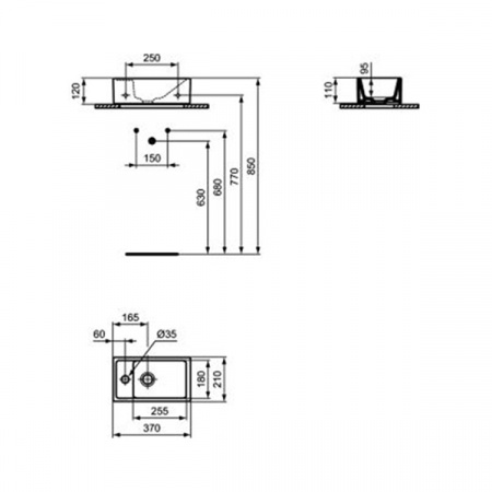 Умывальник Ideal Standard Tempo 37X21 (отверстие слева) 