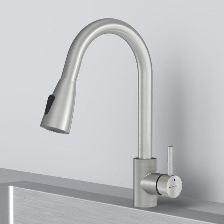 F85B07511 X-Joy S, Смеситель для кухни AM.PM с вытягивающимся изливом, сатин
