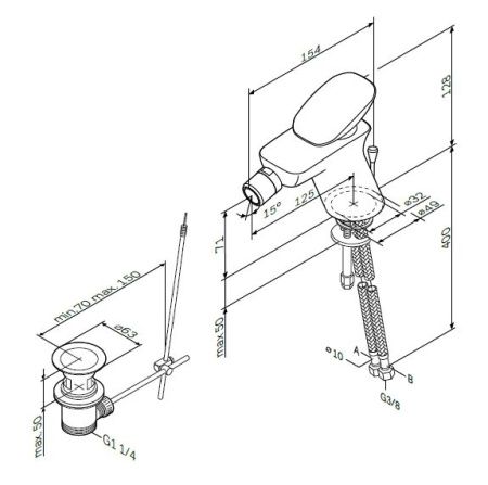 Смеситель для биде AM.PM Spirit 2.0 F70A83100 с донным клапаном