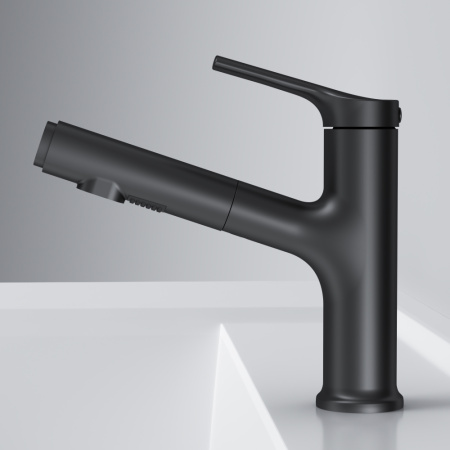 F85B02922 X-Joy S Смеситель для умывальника AM.PM с вытяжным изливом, черный