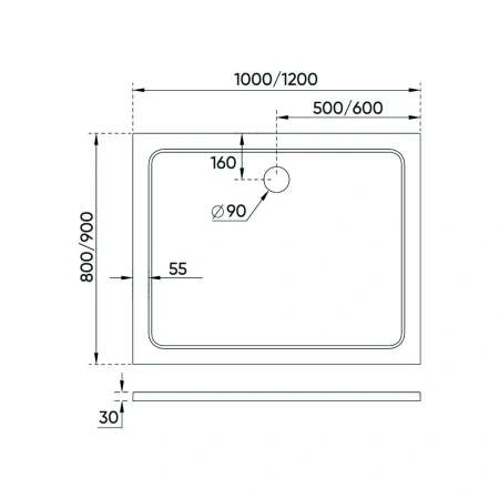 Душевой поддон Veconi Tezeo stone TZ-09, 1000x900x30, искусственный камень, белый, TZ09-10090PR-01-19C3