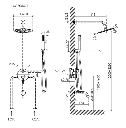 Душевой комплект SANCOS Select встраиваемый  для ванны/душа, цвет хром, арт. SC3004CH