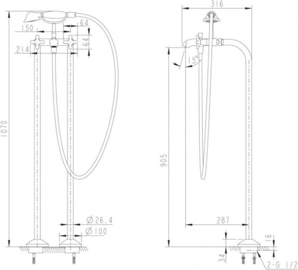 Смеситель для ванны напольный Bravat Summer Rain F677111C-B, хром