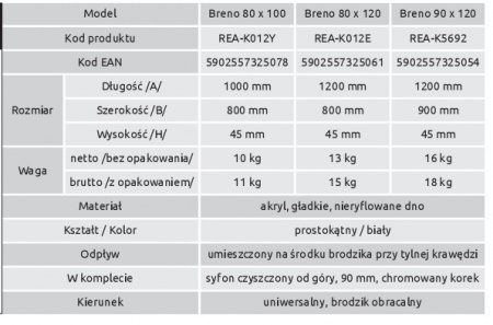 Душевой поддон Rea Breno 80x100 K012Y