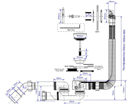 Сифон для ванны McAlpine HC2600CLWH