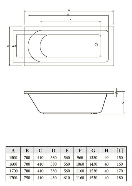 Ванна акриловая Bonito Home Elara 170х75 с ножками, BH-EL-203-170-75/St