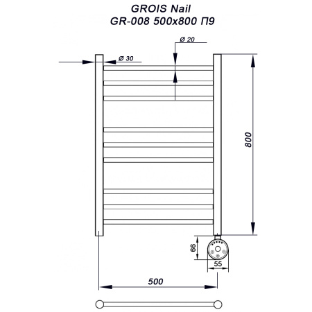 Полотенцесушитель GROIS Nile GR-008 500х800 П9 (3+3+3) RAL9003 bronze с тэном (-)