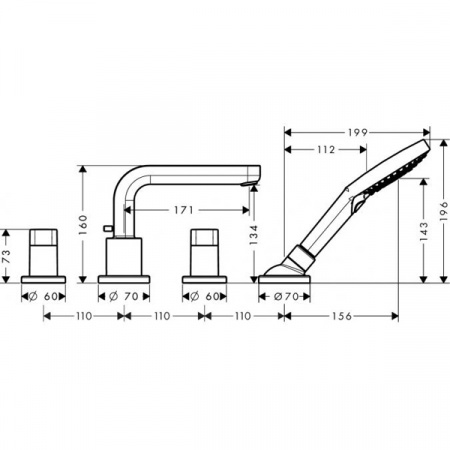 Смеситель на борт ванны Hansgrohe Metris S 31446000