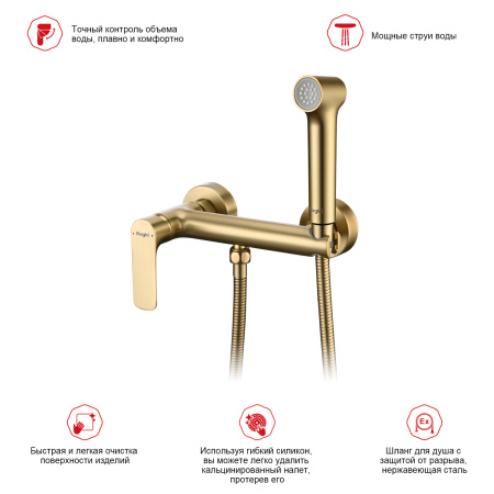 Гигиенический душ со смесителем Raglo R03.51.03, сатин золотой