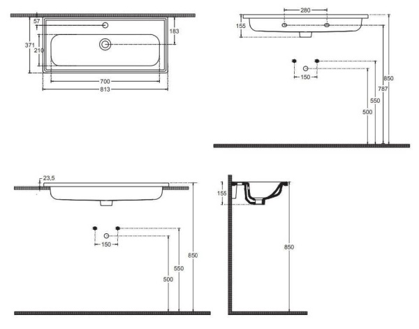 Раковина ISVEA Absolute подвесная 813*371*155 1 цвет белый ССП 10KF50081SV