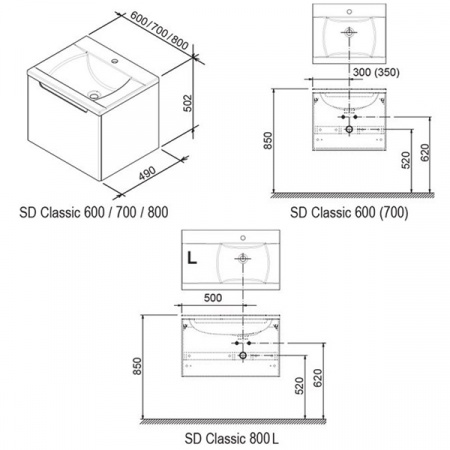 Тумба Ravak SD 800-L Classic II с умывальником Classic 800L