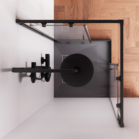 W90G-403-8080-BT Gem Душевое ограждение AM.PM квадратн.,раздвиж.двери 80x80 черный мат.,стекло прозрачное