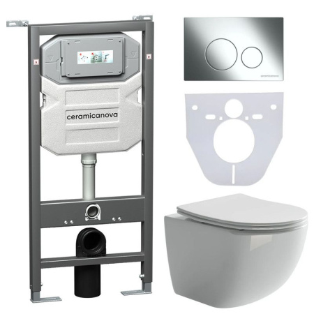 Сет 4 в 1: Инсталляция с кнопкой+унитаз+шумоизоляция Ceramicanova, CN3009_1001CH_1000
