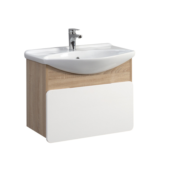 Тумба под умывальник Belux подвесная Чезаро 65-01 Белый глянцевый/Дуб сонома светлый