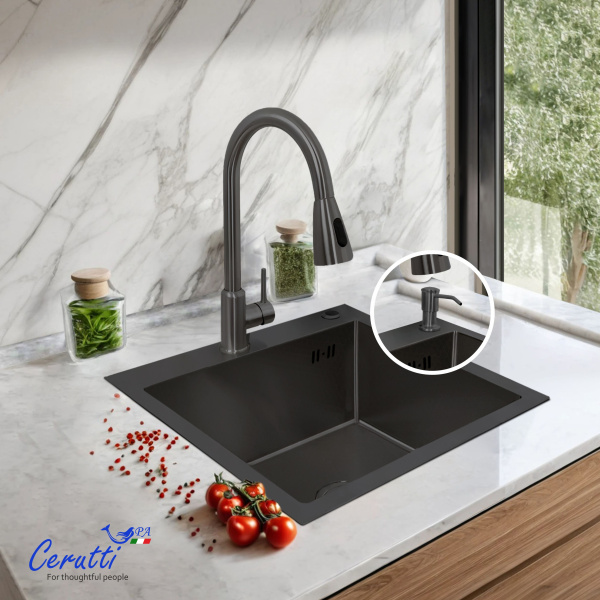 Мойка GLORIA50B nano black (графит) кухонная из нержавеющей стали (500х500х220) Ceruttispa