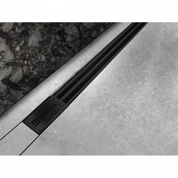 Желоб BERGES водосток напольный SUPER Slim 800 нержавеющая сталь решетка матовый черный S-сифон D50/110 вертикальный
