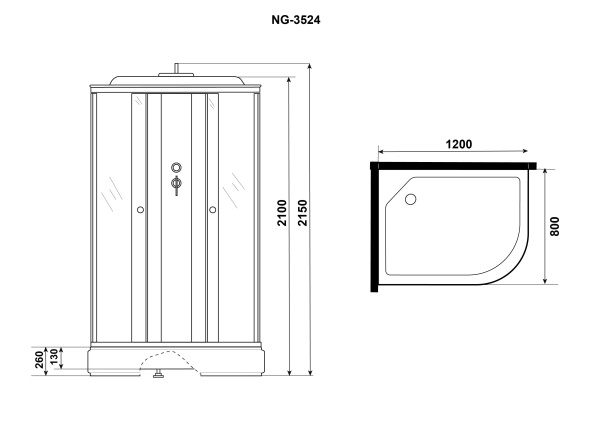 Душевая кабина Niagara Eco E120/80/26L/TN (120х80х215) средний поддон(26см),стекло тонированное,4 места