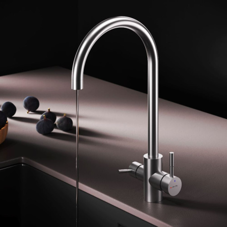 F85B07711 X-Joy S, Смеситель для кухни AM.PM с С-изливом с каналом для питьевой воды, сатин