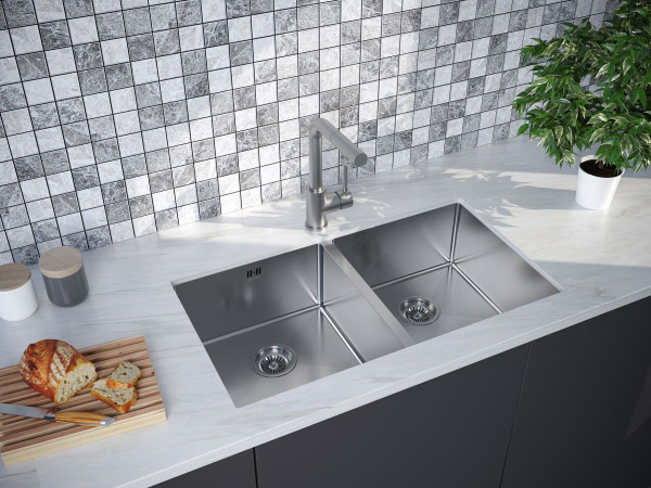 Мойка Paulmark GERBERG 78/2 UNI PM237844-BS 440х780х200 мм, нержавеющая сталь, брашированная нержавеющая сталь