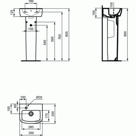 Умывальник Ideal Standard Tempo T056801 35х30 см