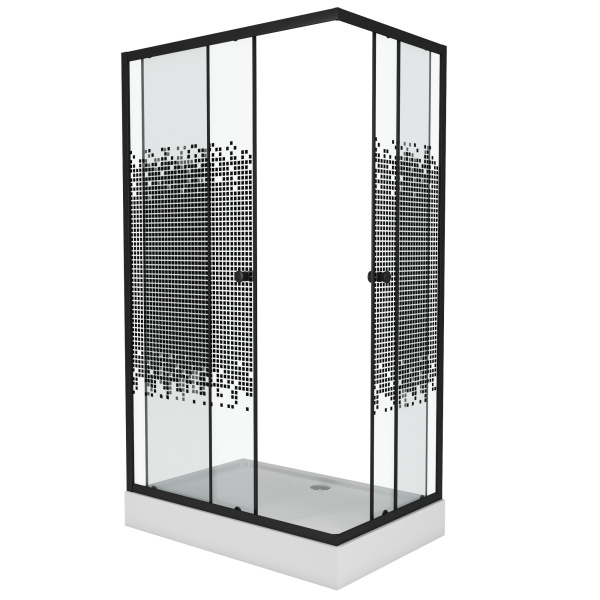 Душевой уголок Niagara Eco NG-018-14Q BLACK (100х80х195) низкий поддон(13см),черный,стекло мозаика,