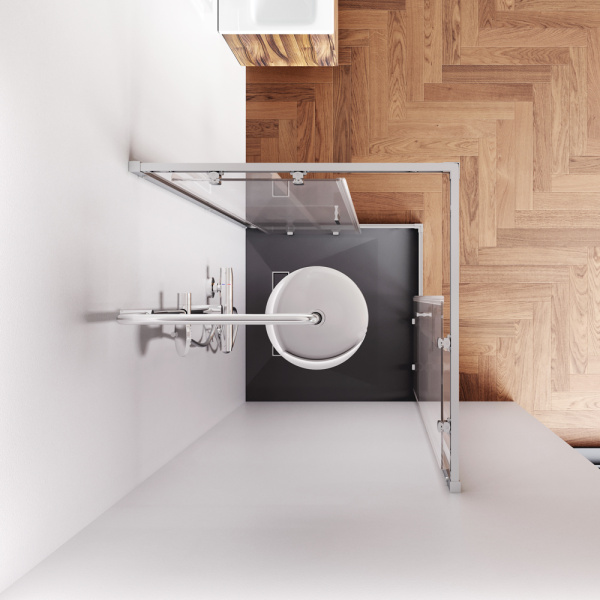 W90G-403-8080-MT Gem Душевое ограждение AM.PM квадратн.,раздвиж.двери 80x80 хром мат.,стекло прозрачное