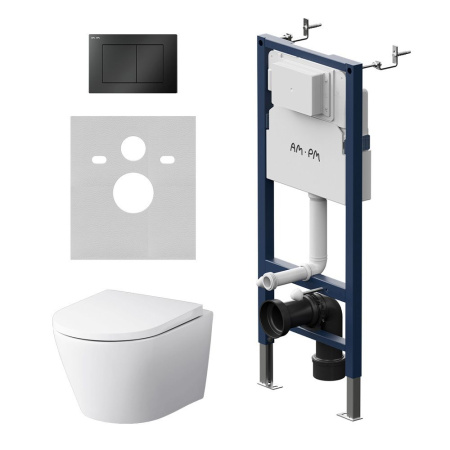 IS90238.741701 Инсталляция с клавишей PrimeFit S, мат.черный, с подвесным унитазом Sense FlashClean с сиденьем м/лиф