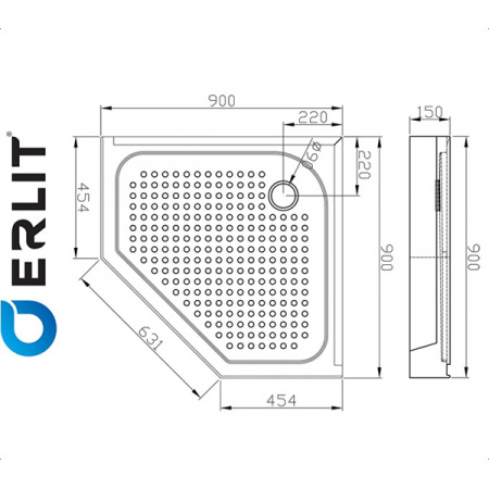 Душевой поддон Erlit AB 9017V 90x90x15