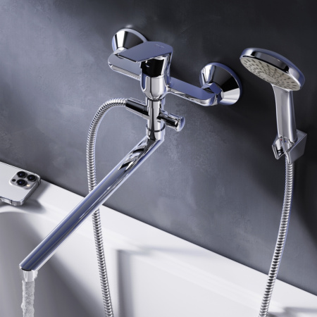 F90A90100 Gem, Смеситель для ванны и душа AM.PM, излив 325 мм, душевой набор, хром