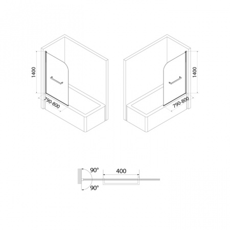 Шторка для ванны IDDIS Ray RAY6CS8i90 80х140