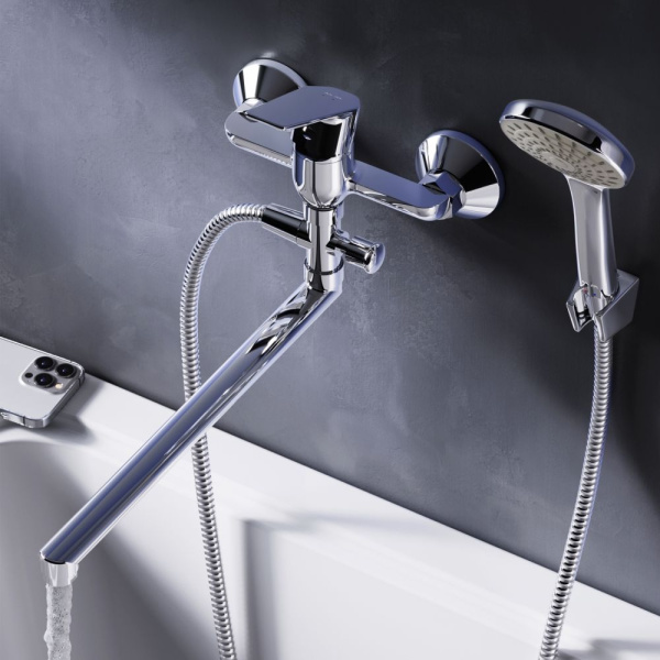 F90A90100 Gem, Смеситель для ванны и душа AM.PM, излив 325 мм, душевой набор, хром