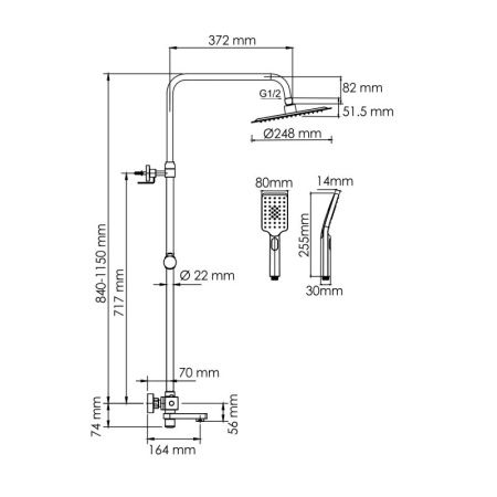 Душевая система WasserKRAFT A199.259.201.BG Thermo с термостатическим смесителем