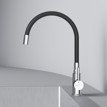 F85B07602 X-Joy S, Смеситель для кухни AM.PM с гибким изливом, черный/хром