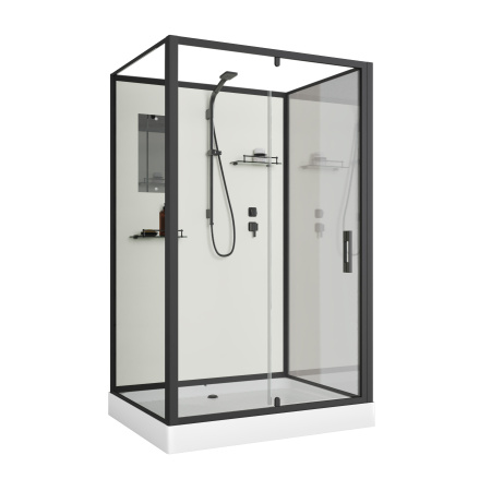 Душевая кабина Niagara Standart ST100/80/15Q/BL/BK (100х80х200) прямоугольник,поддон 15см,распашная,проф.черный,без крыши