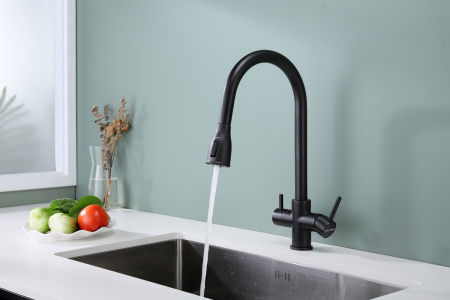 Смеситель для кухни Paulmark LANGE La214212-418, черный металлик