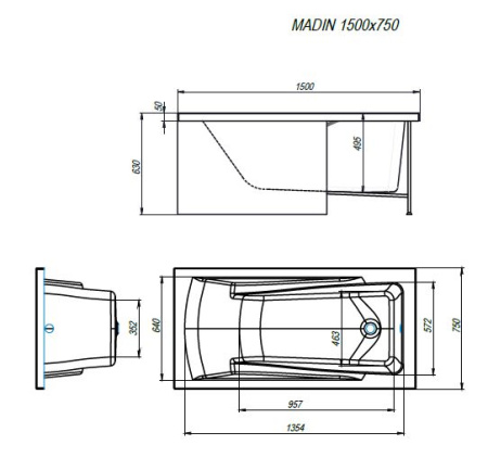 Ванна ALEX BAITLER™ MADIN 150*75 пустая
